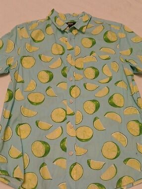 urban pipeline Light Blue Button-Up Shirt with Yellow & Green Lime Print